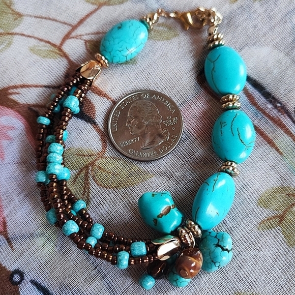 Howlite Faux Turquoise Color Veining Brown Copper Seed Beads Bracelet Anklet - Picture 5 of 9